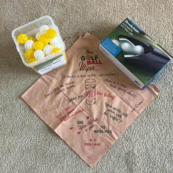Golfer’s Lot: Brookstone Automatic Putting Cup, Practice Balls, Funny Golf Towel - Picture 2 of 9
